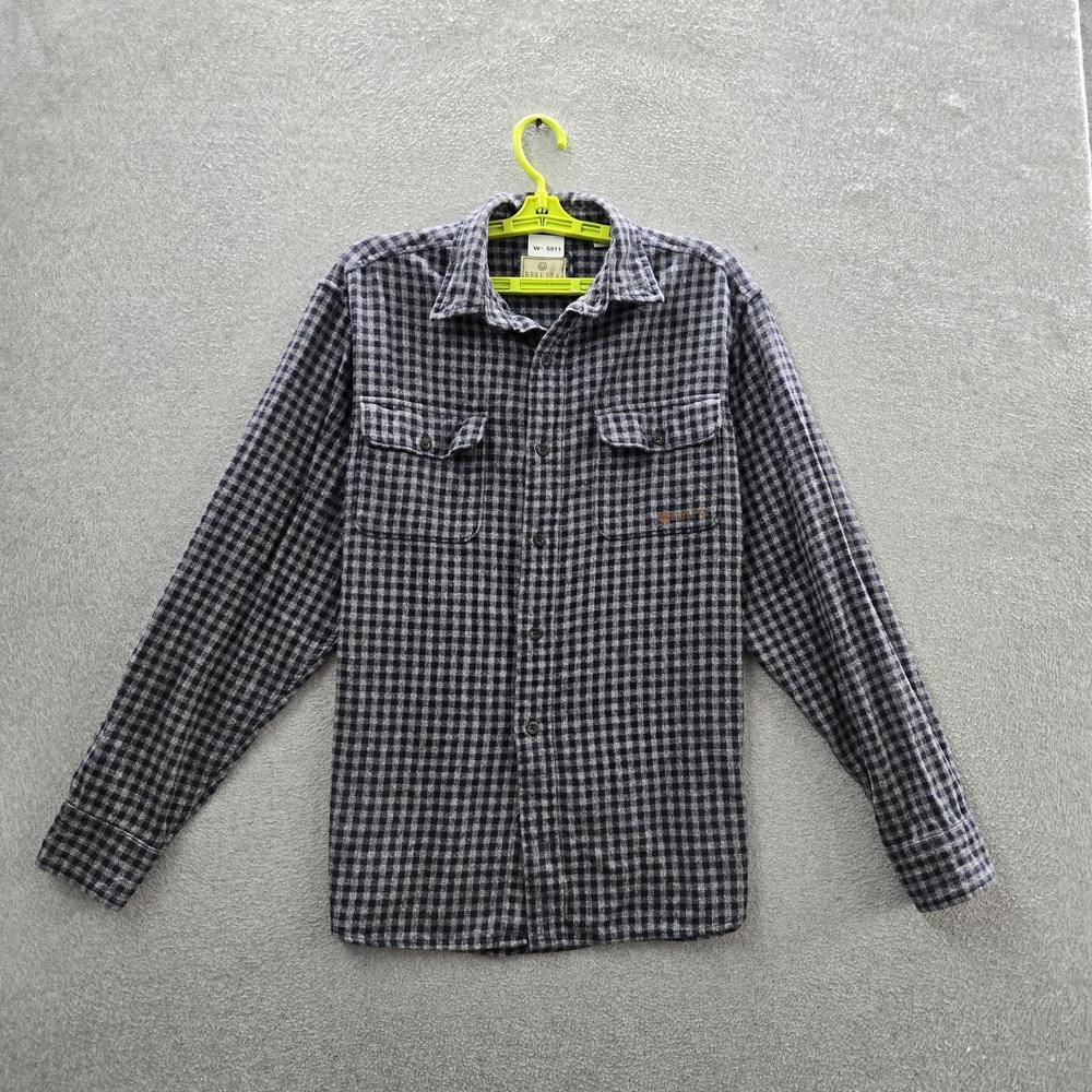Beretta Men Button Up Shirt M Blue Check Flannel Long Sleeve Logo